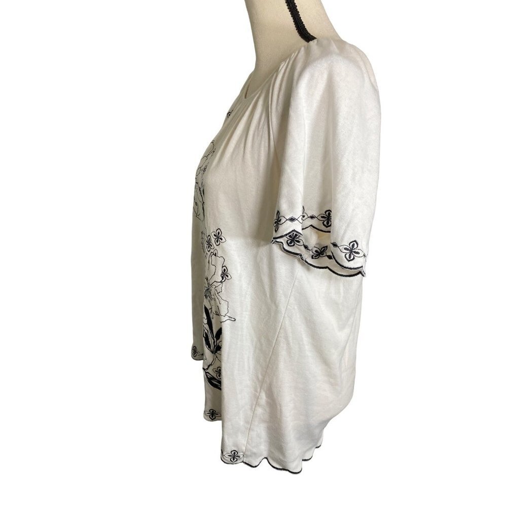Floral embroidered‎ white tunic blouse women size Large - Picture 4 of 5